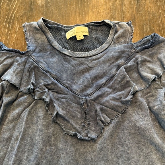 🟣 VINTAGE HAVANA OPEN SHOULDER BLUE SWEATSHIRT SIZE MEDIUM - Picture 2 of 4